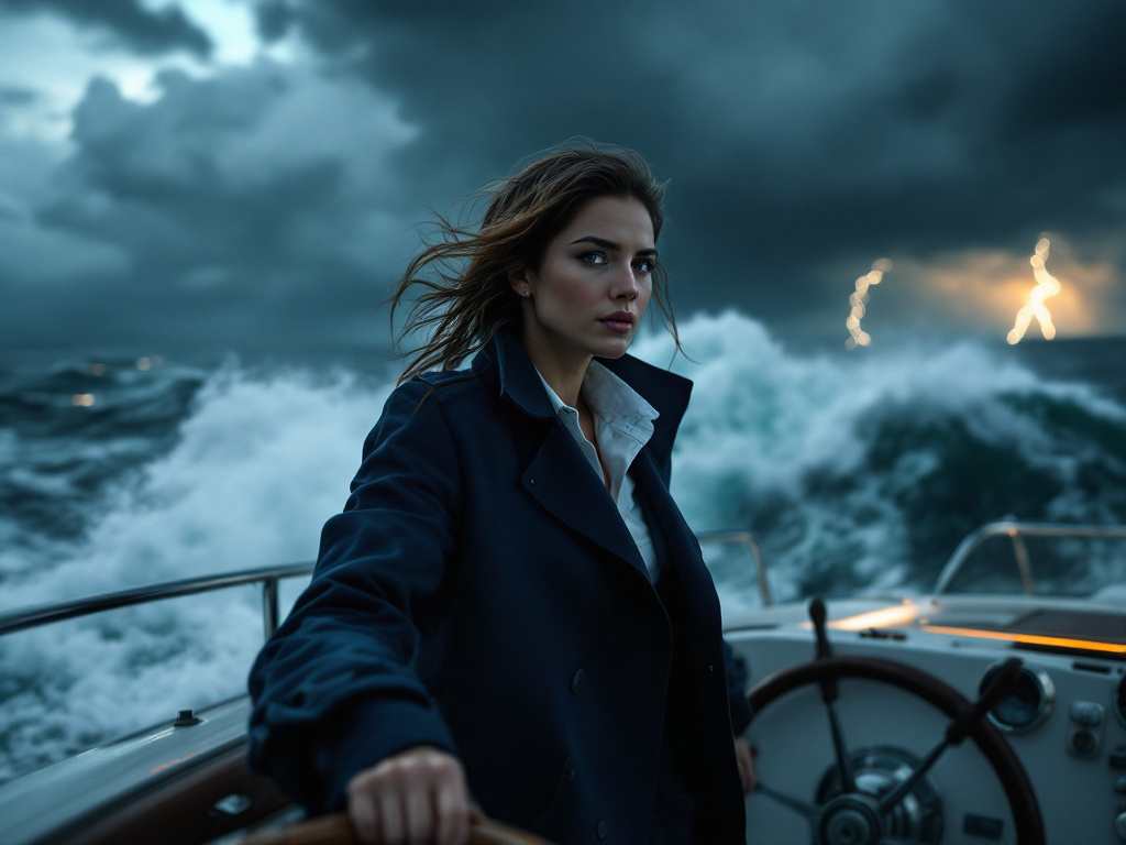 woman leading a ship in the storm
